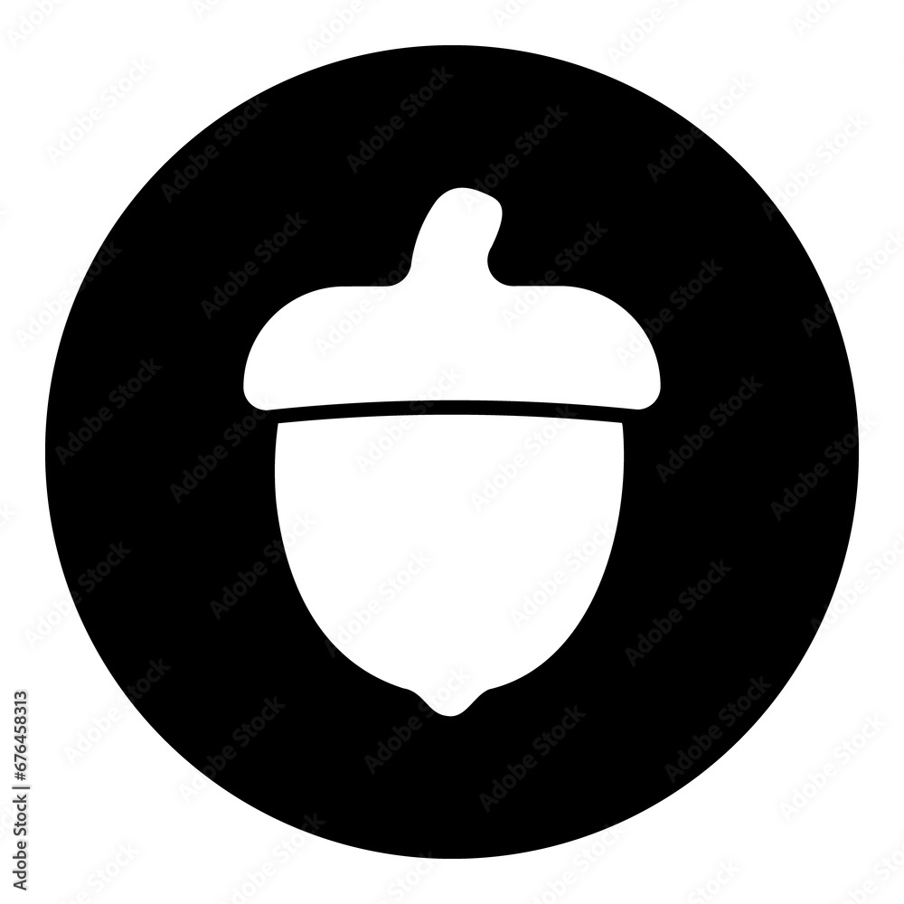 A acorn symbol in the center. Isolated white symbol in black circle. Illustration on transparent background A acorn symbol in the center. Isolated white symbol in black circle. Illustration on transparent background