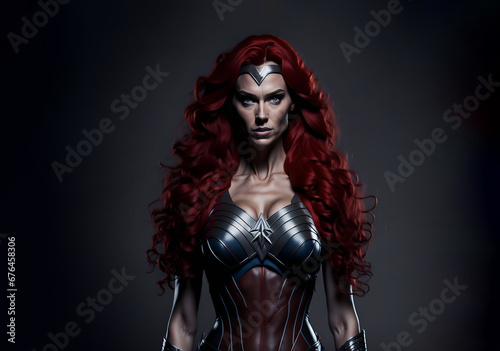 Powerful redhead female amazon warrior
