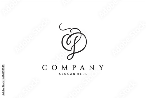 D initial signature logo with heart or love shape variation. Handwriting logo template vector