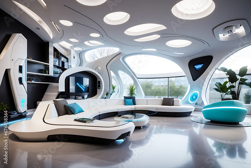 Modern and futuristic interior smart home luxurious living room with awesome decoration