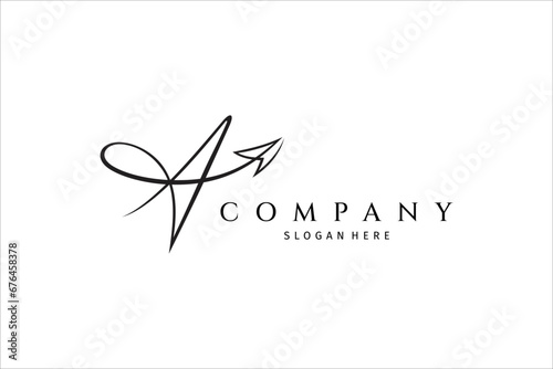 Handwritten initial letter A, simple signature vector logo with arrow shape variation