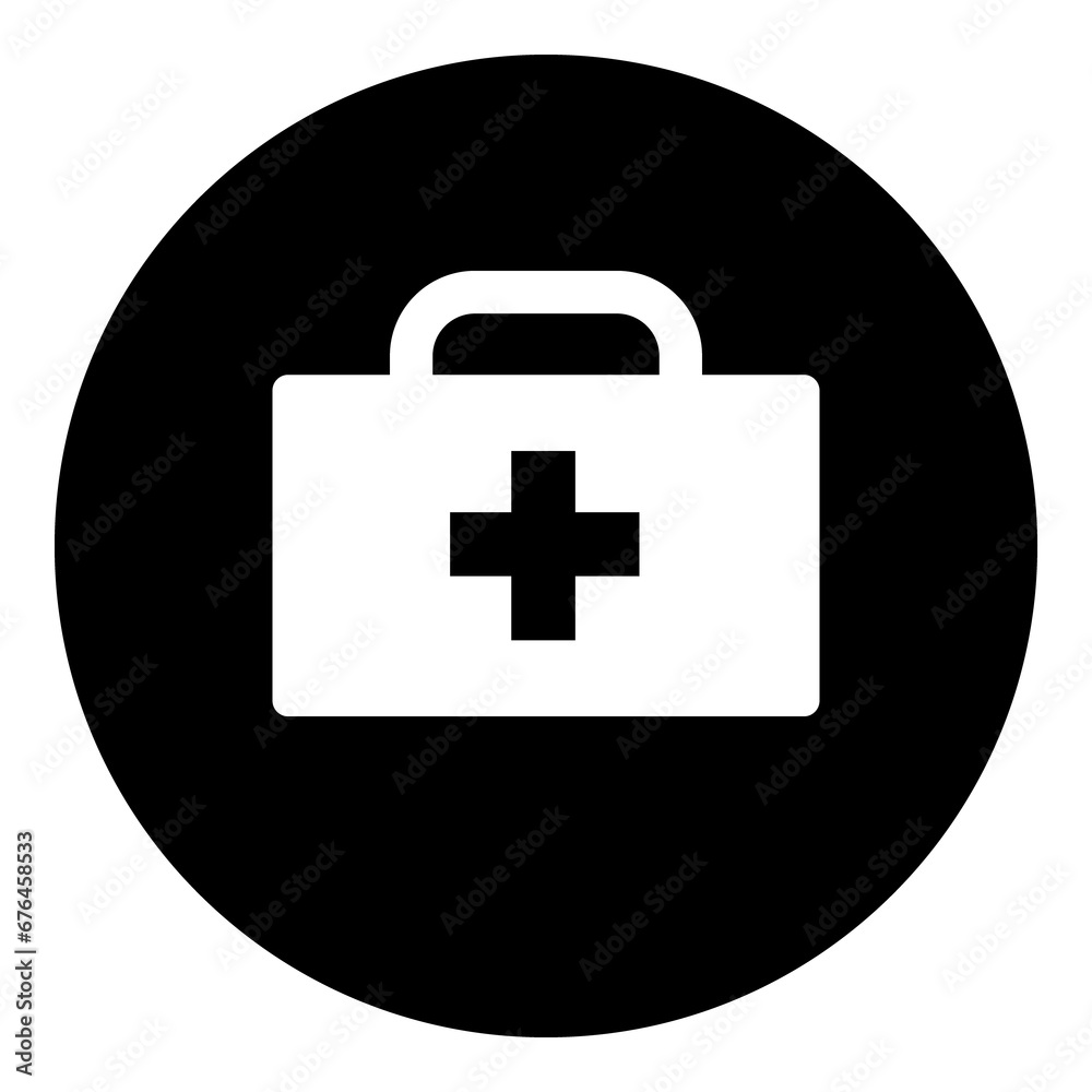 A first aid symbol in the center. Isolated white symbol in black circle. Illustration on transparent background A first aid symbol in the center. Isolated white symbol in black circle. Illustration on transparent background