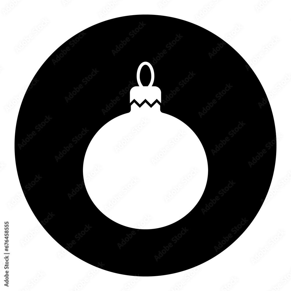 A Christmas tree toy in the center. Isolated white symbol in black circle. Illustration on transparent background A Christmas tree toy in the center. Isolated white symbol in black circle. Illustration on transparent background