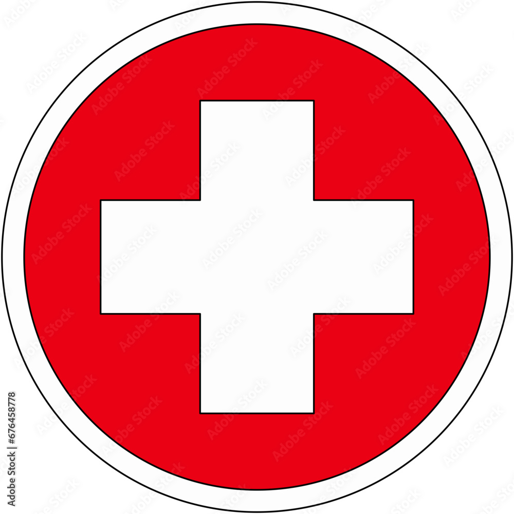 Obraz premium medical red cross, outline design, emergency sign, white plus, red circle, hospital symbols