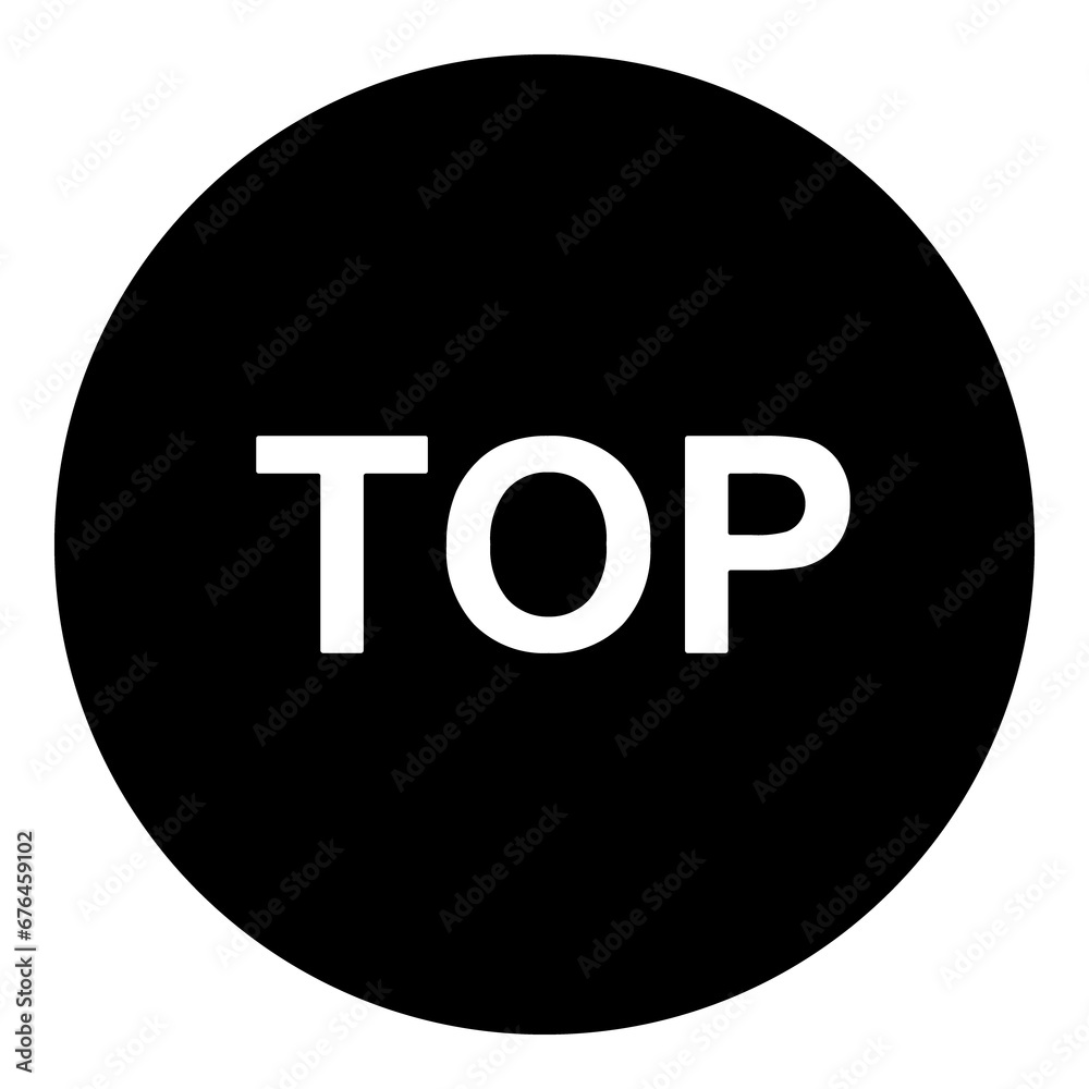 A top symbol in the center. Isolated white symbol in black circle. Illustration on transparent background A top symbol in the center. Isolated white symbol in black circle. Illustration on transparent background