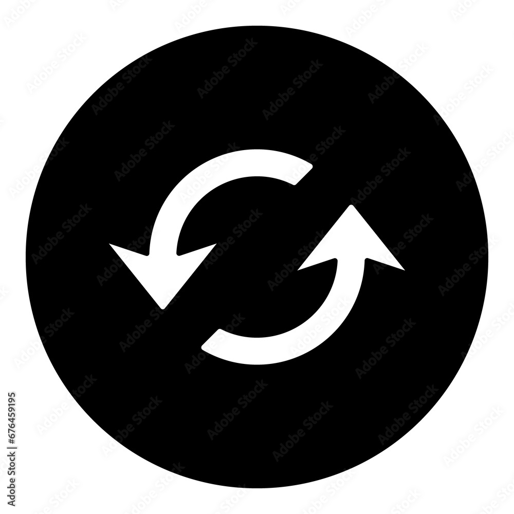 A refresh symbol in the center. Isolated white symbol in black circle. Illustration on transparent background A refresh symbol in the center. Isolated white symbol in black circle. Illustration on transparent background