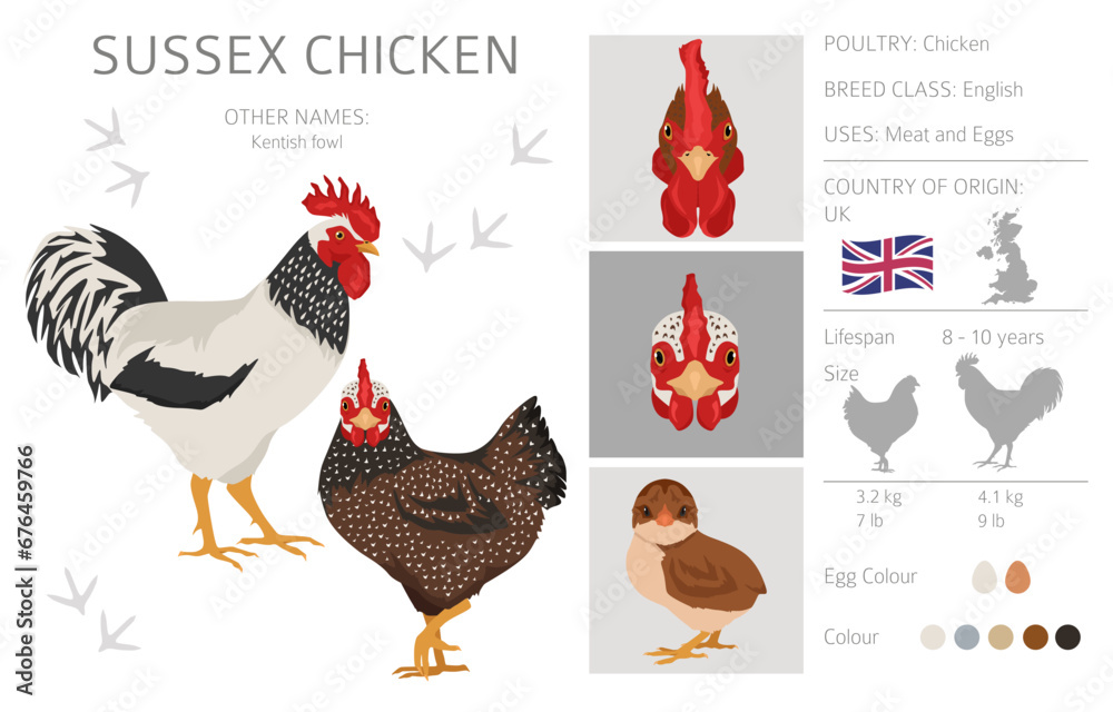 Poultry Change Color Sussex Chicken breeds clipart. Poultry and farm animals. Different ...