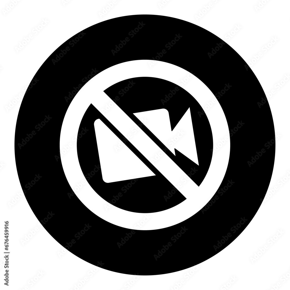 A no video symbol in the center. Isolated white symbol in black circle. Vector illustration on white background A no video symbol in the center. Isolated white symbol in black circle. Vector illustration on white background