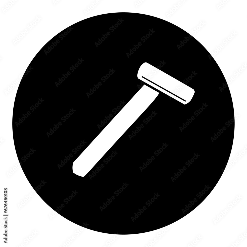 A mens razor symbol in the center. Isolated white symbol in black circle. Vector illustration on white background A mens razor symbol in the center. Isolated white symbol in black circle. Vector illustration on white background