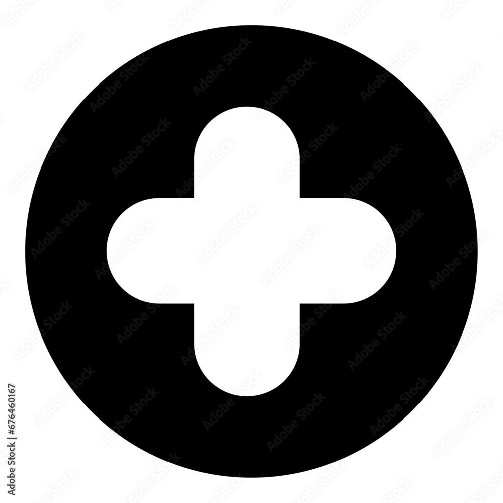 A quatrefoil symbol in the center. Isolated white symbol in black circle. Vector illustration on white background A quatrefoil symbol in the center. Isolated white symbol in black circle. Vector illustration on white background
