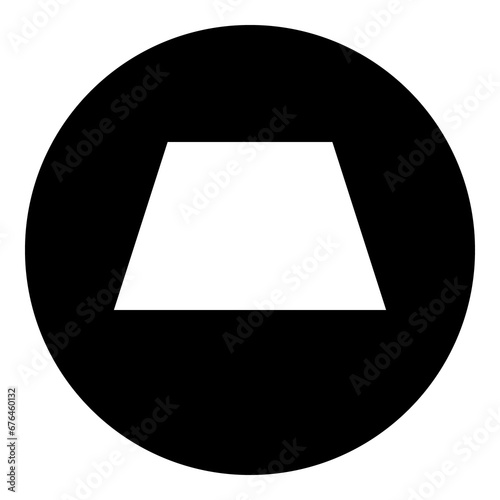 A trapezoid symbol in the center. Isolated white symbol in black circle. Illustration on transparent background
