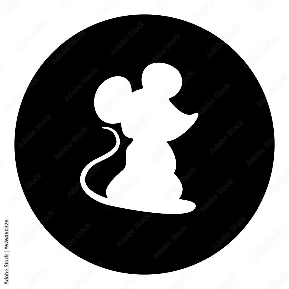 A mouse symbol in the center. Isolated white symbol in black circle. Illustration on transparent background A mouse symbol in the center. Isolated white symbol in black circle. Illustration on transparent background