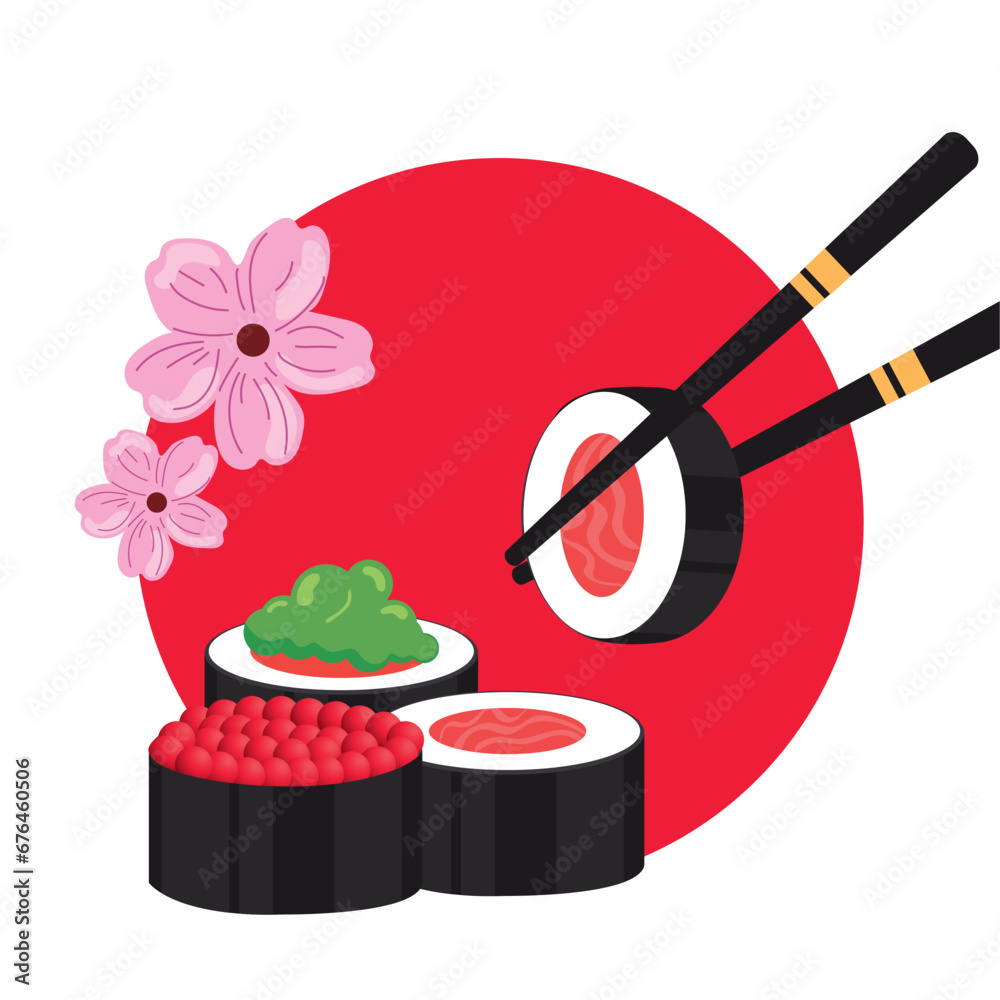 Isolated traditional japanese sushi with wooden sticks Japan Vector