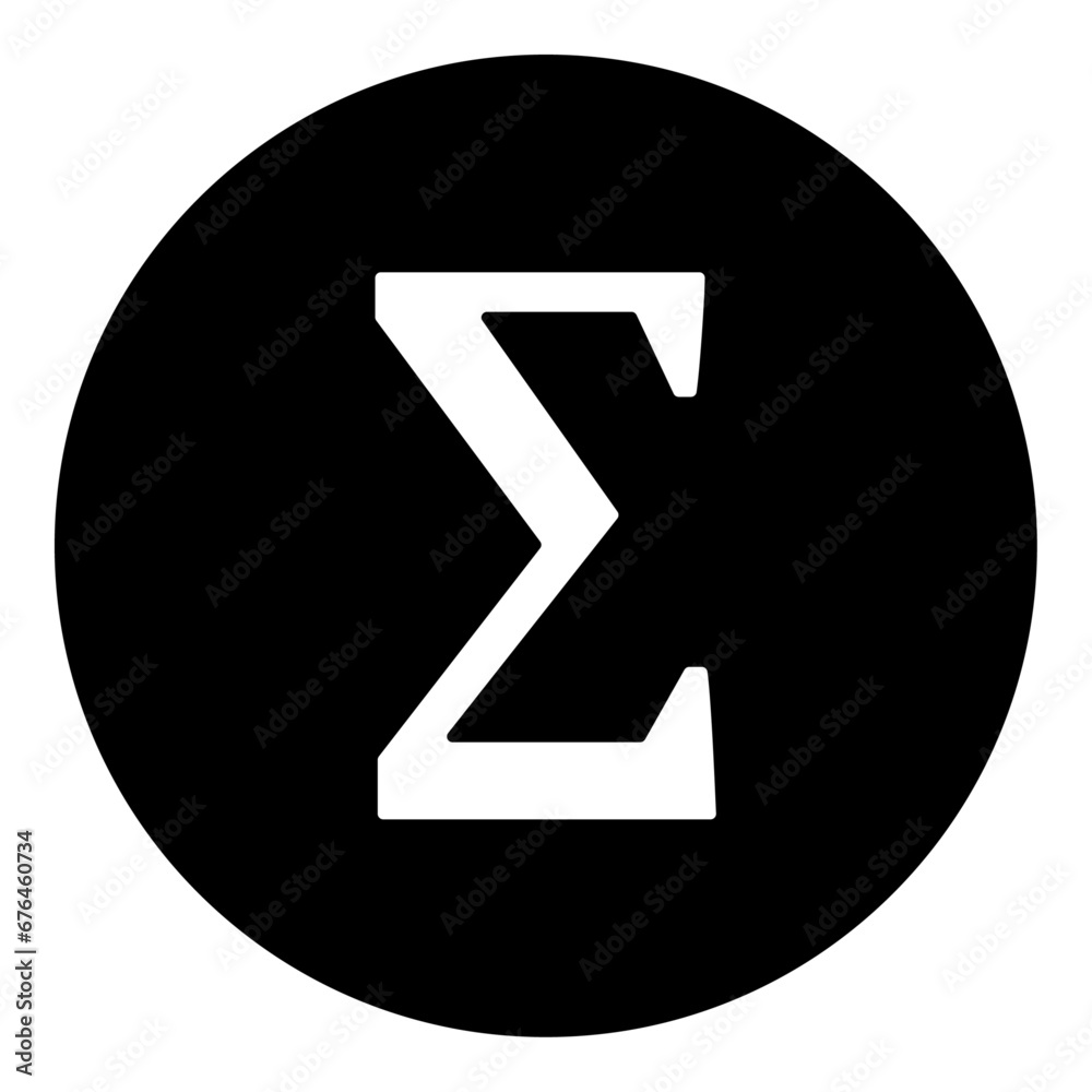 A sigma symbol in the center. Isolated white symbol in black circle. Vector illustration on white background A sigma symbol in the center. Isolated white symbol in black circle. Vector illustration on white background