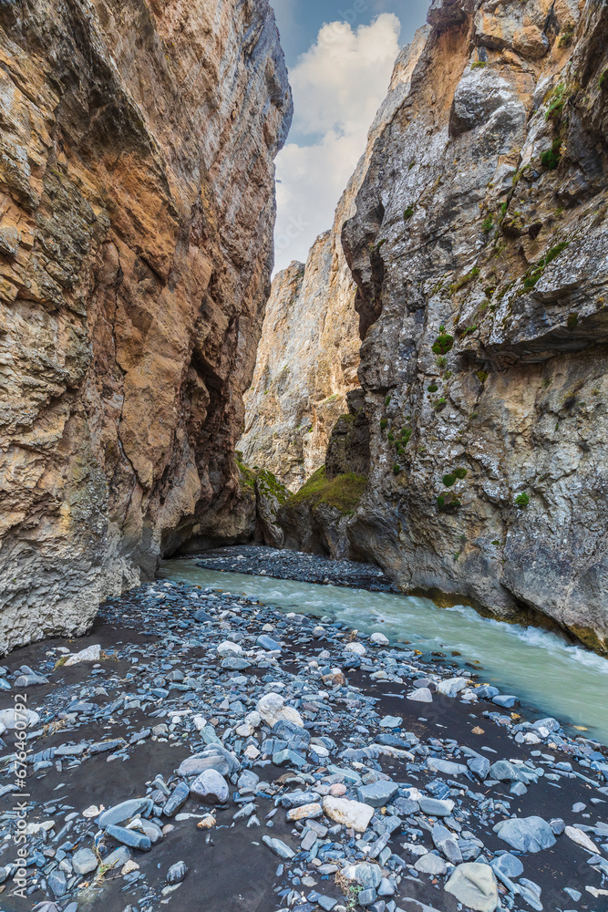 Stormy mountain river in autumn