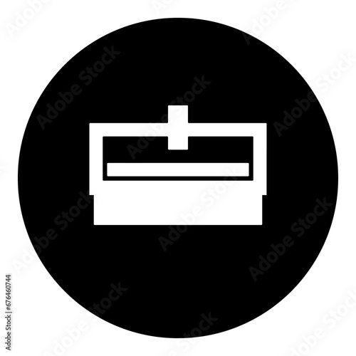 A cnc machine symbol in the center. Isolated white symbol in black circle. Illustration on transparent background