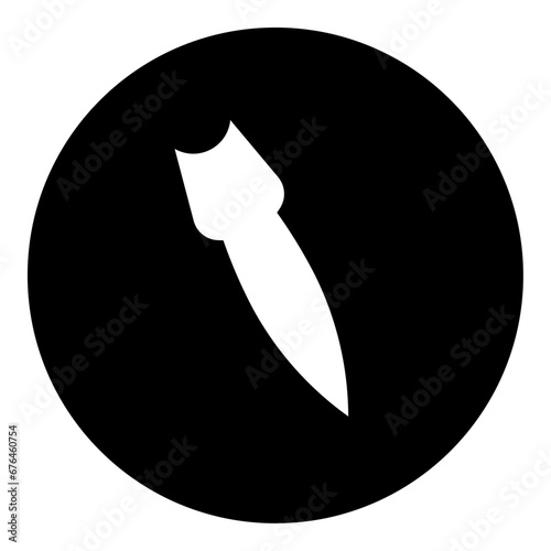 A falling rocket symbol in the center. Isolated white symbol in black circle. Vector illustration on white background