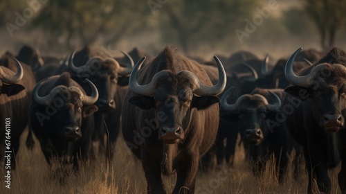 Group of african buffalo. Wildlife Concept with Copy Space.