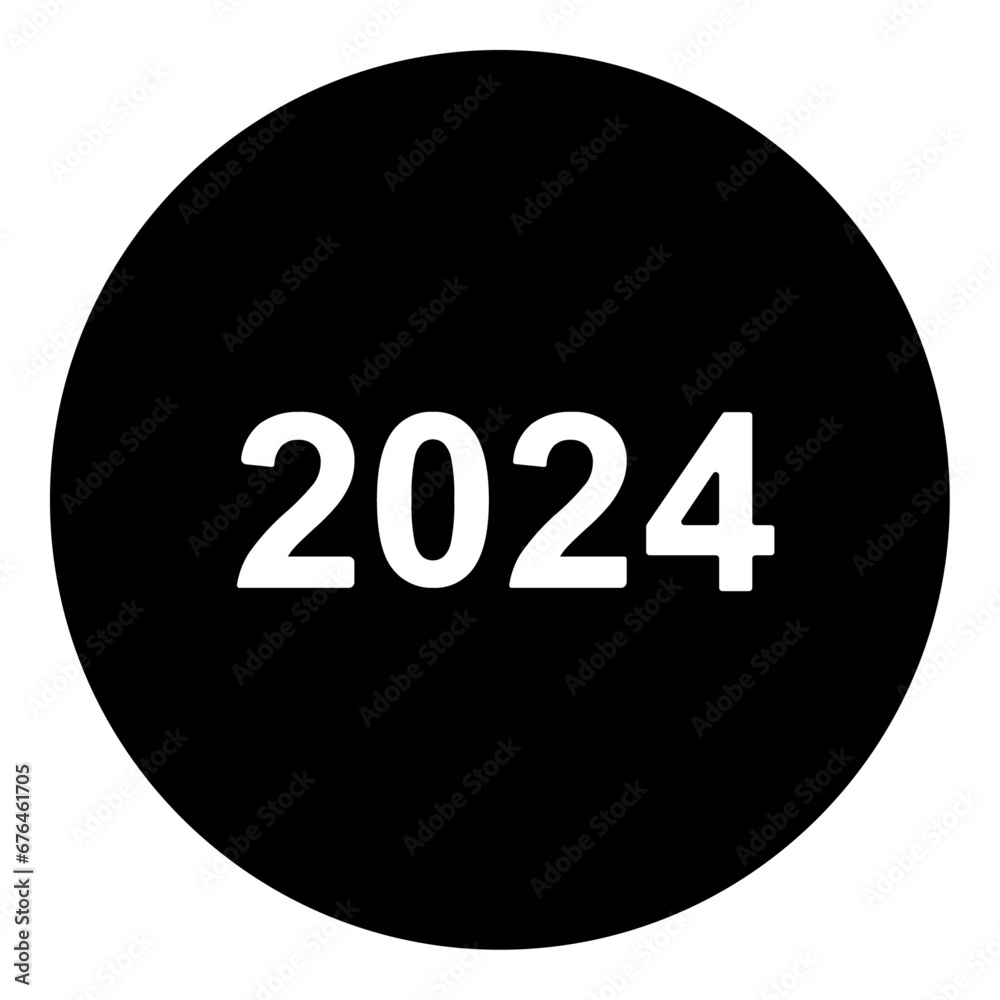 A 2024 year symbol in the center. Isolated white symbol in black circle. Vector illustration on white background A 2024 year symbol in the center. Isolated white symbol in black circle. Vector illustration on white background