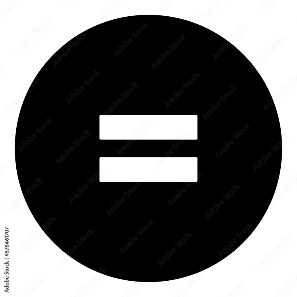 A equals symbol in the center. Isolated white symbol in black circle. Vector illustration on white background A equals symbol in the center. Isolated white symbol in black circle. Vector illustration on white background