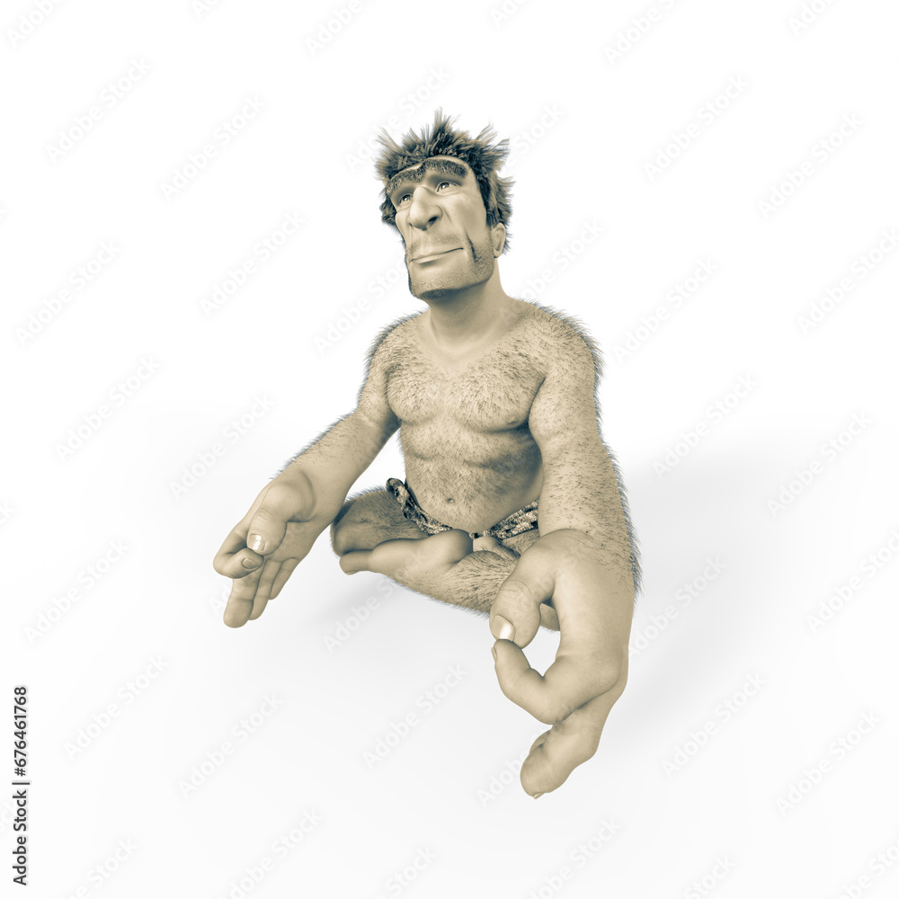caveman cartoon is doing some yoga pose