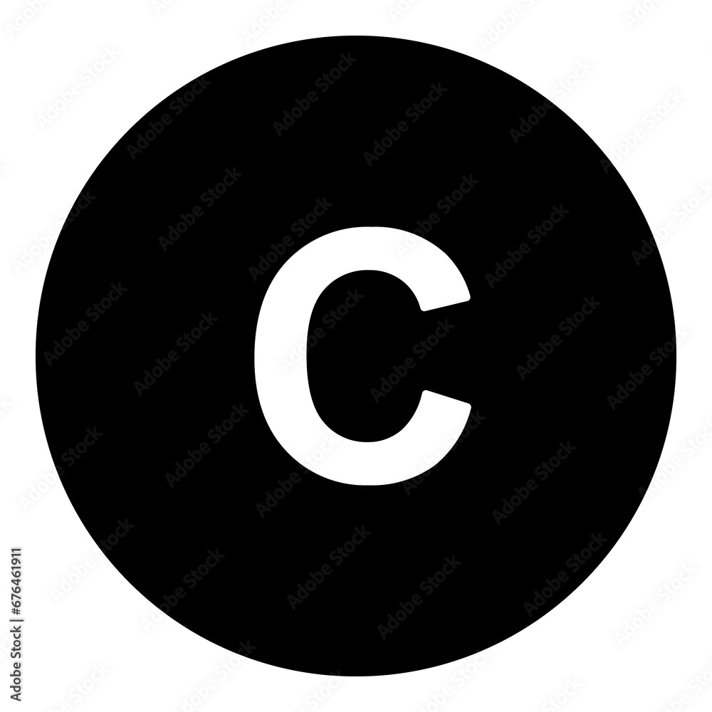 A capital letter C symbol in the center. Isolated white symbol in black circle. Illustration on transparent background A capital letter C symbol in the center. Isolated white symbol in black circle. Illustration on transparent background