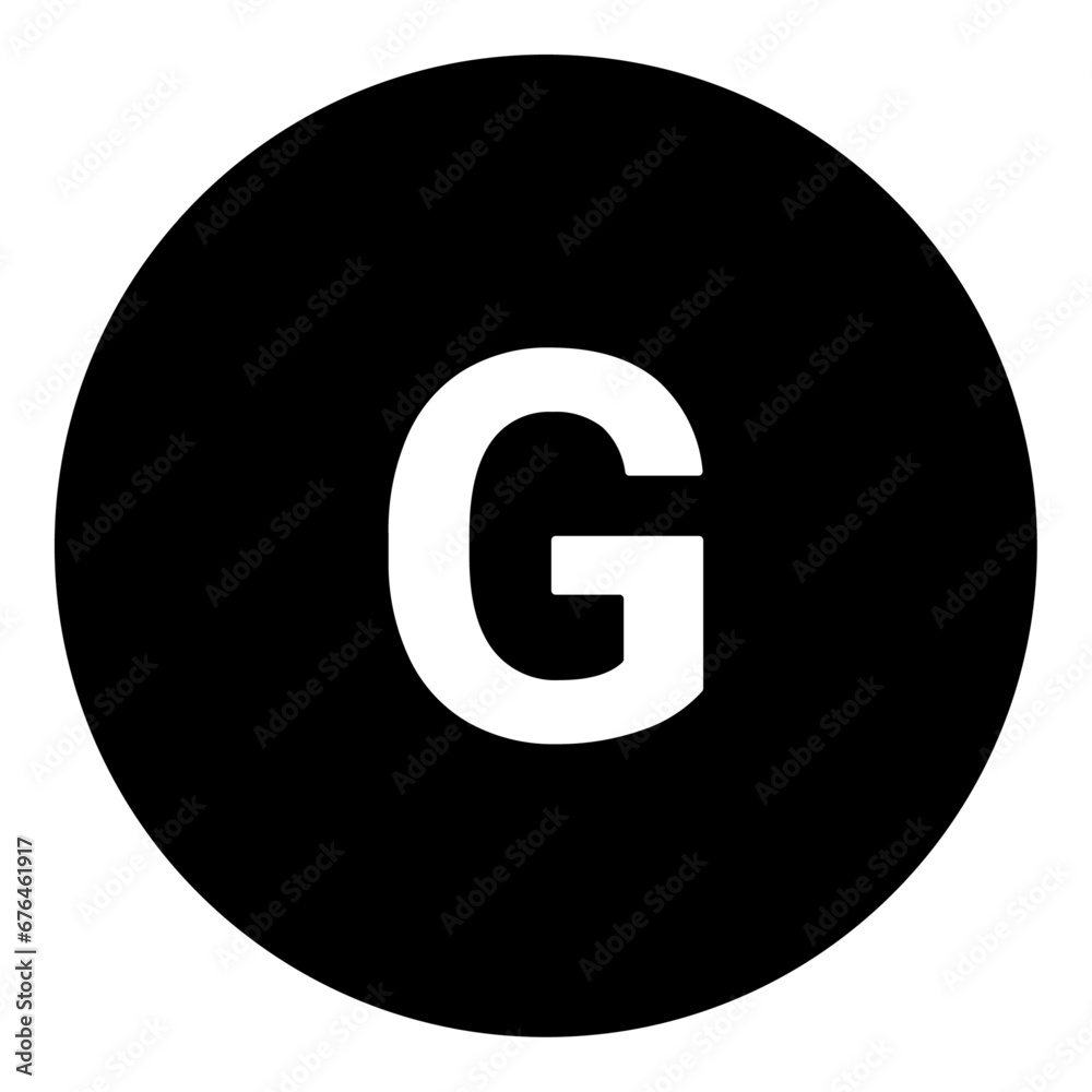 A capital letter G symbol in the center. Isolated white symbol in black circle. Vector illustration on white background A capital letter G symbol in the center. Isolated white symbol in black circle. Vector illustration on white background