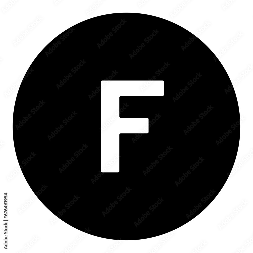 A capital letter F symbol in the center. Isolated white symbol in black circle. Vector illustration on white background A capital letter F symbol in the center. Isolated white symbol in black circle. Vector illustration on white background