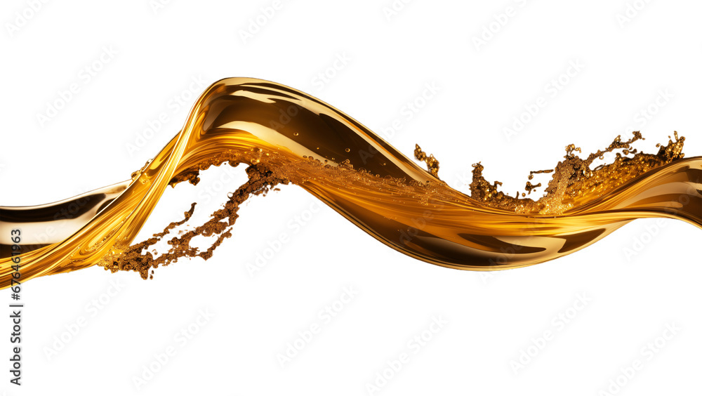 Golden oil with bubbles flowing in a wave - obrazy, fototapety, plakaty 