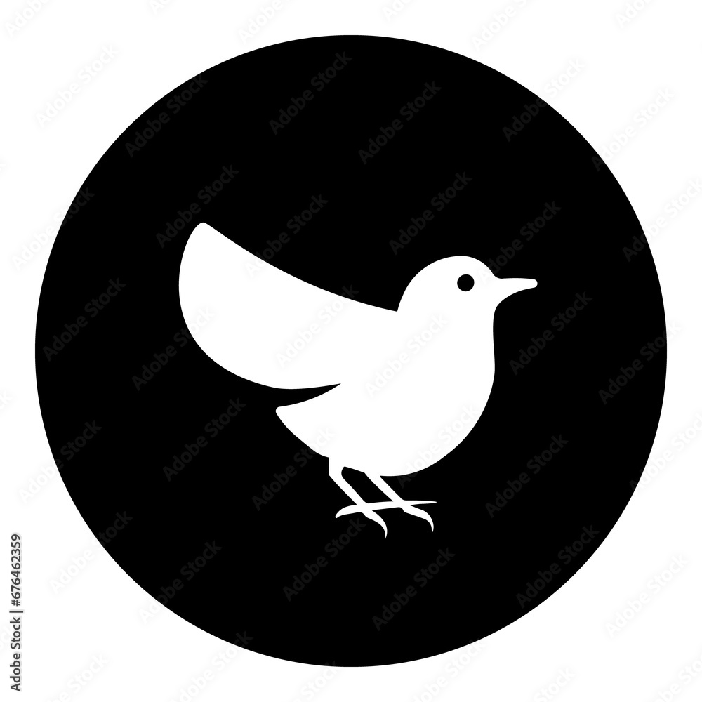 A bird symbol in the center. Isolated white symbol in black circle. Illustration on transparent background A bird symbol in the center. Isolated white symbol in black circle. Illustration on transparent background