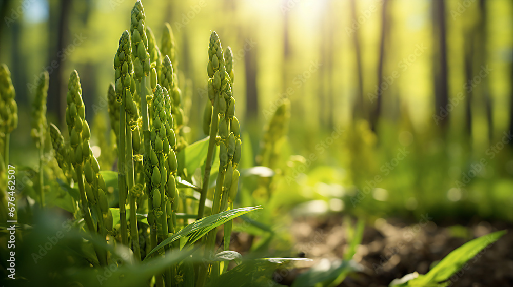 Wild Asparagus Close-Up: Organic Culinary Ingredient in Nature Wild Asparagus Close-Up: Organic Culinary Ingredient in Nature
