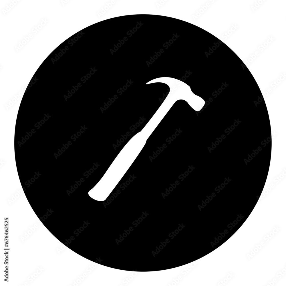 A hammer symbol in the center. Isolated white symbol in black circle. Vector illustration on white background A hammer symbol in the center. Isolated white symbol in black circle. Vector illustration on white background