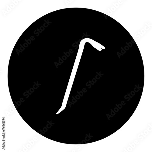 A crowbar symbol in the center. Isolated white symbol in black circle. Vector illustration on white background