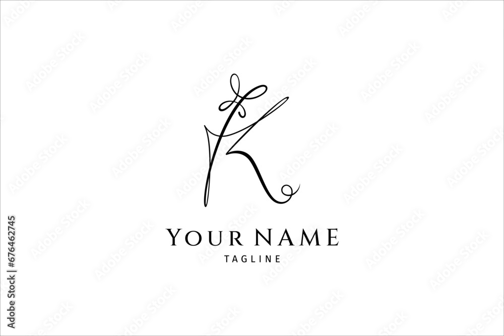 K initial letter signature logo with butterfly shape variation. Handwriting logo template vector