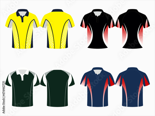 SPORTS POLO SHIRT ARTWORK MOCKUP ditable vector mockups for men's sports polo shirts with front and back views. Templates feature blank sublimated white, and colored, suitable for soccer, football