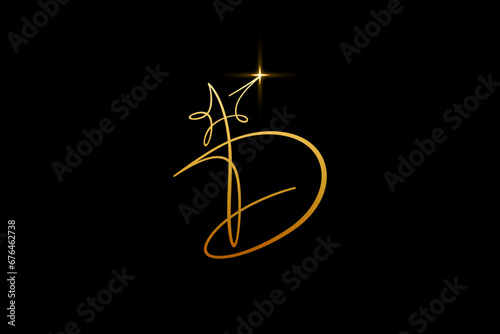 D initial letter signature logo with star shape variation. Handwriting logo template vector