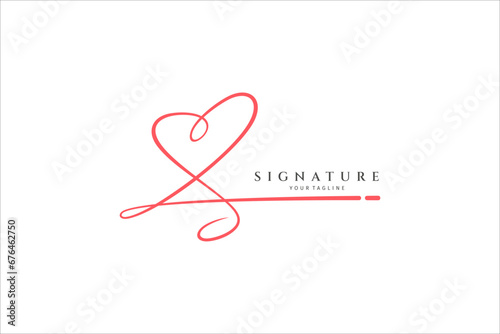 Letter S handwriting logo of initial signature with heart or love shape variation photo