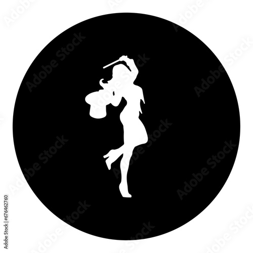 A enchantress symbol in the center. Isolated white symbol in black circle. Vector illustration on white background