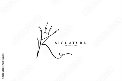 Letter K handwriting logo of initial signature with crown shape variation