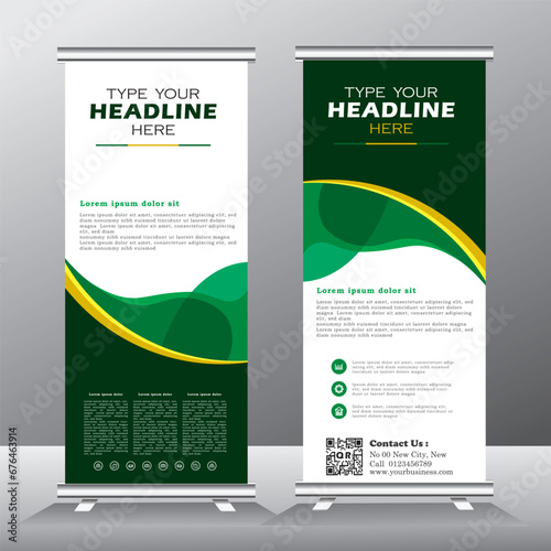 Green Business Roll Up Banner flat design template, Abstract Geometric banner template Vector illustration set, abstract presentation template,