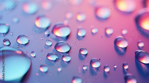 Water Drops on pastel neon holographic background Macro shot
