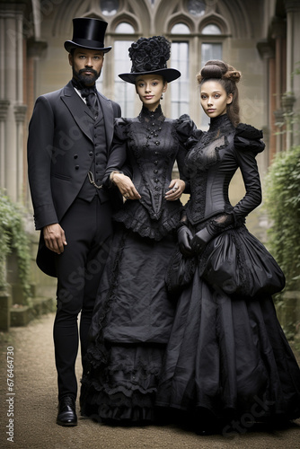 8th Century Family Poses for Portrait in Black and Gothic Attire, as if in Mourning © FotoAndalucia
