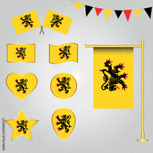 Collection of France state Nord Pas de Calais flag designs emblems and icons in different shapes	
