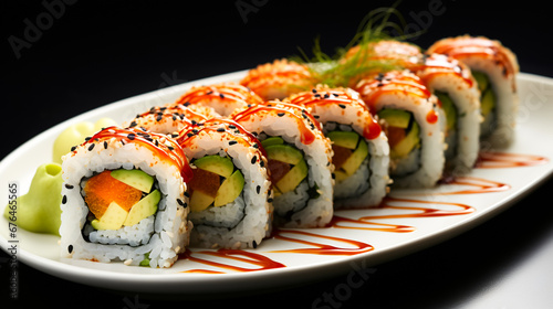 Delicious sushi rolls. sushi rolls with rice and fish