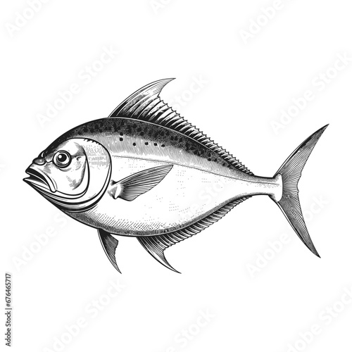 Pomfret fish vintage engraving style drawing vector illustration