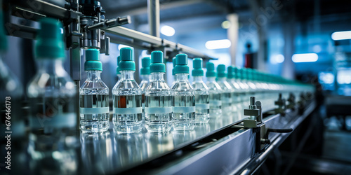 Pharmaceutical machine working, pharmaceutical glass bottles production line photo