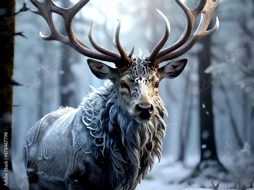 deer in the winter forest. Generative AI