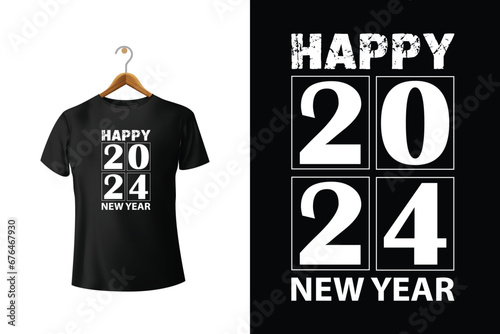 Happy New Year 2024 Typography Vector T-Shirt photo