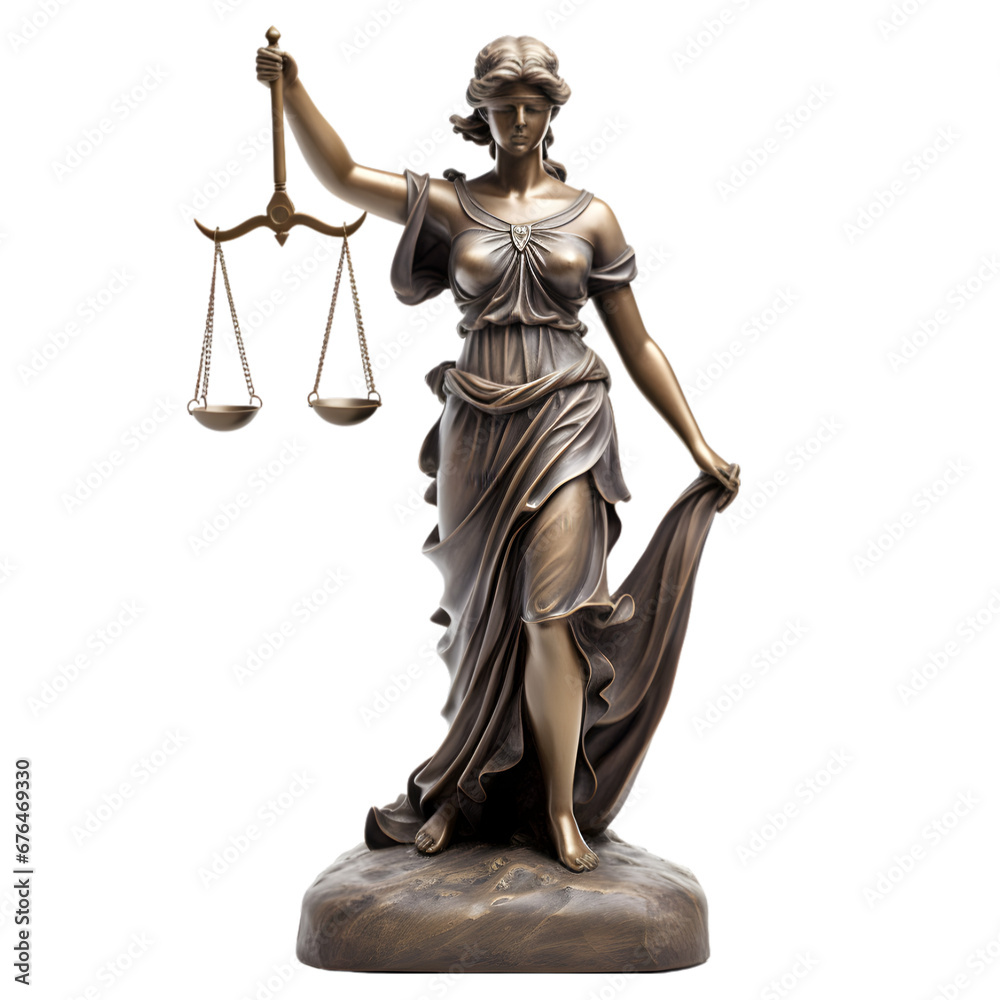 Statue of Lady of justice on transparent background