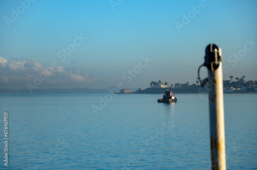 Boat in calm waters at morning
